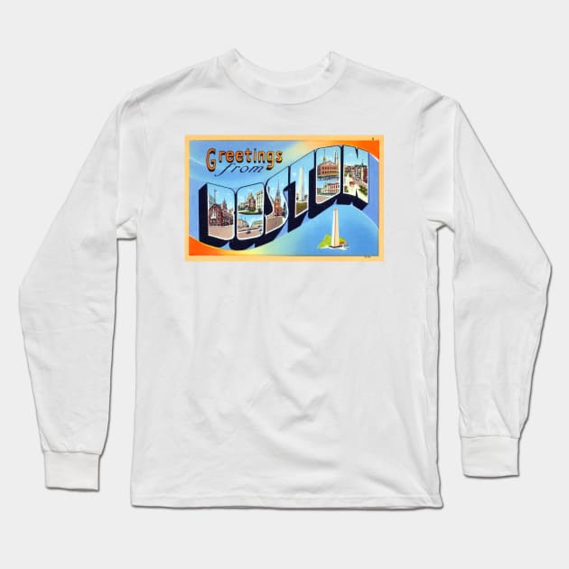 Vintage Greetings From Boston Travel Long Sleeve T-Shirt by pdpress